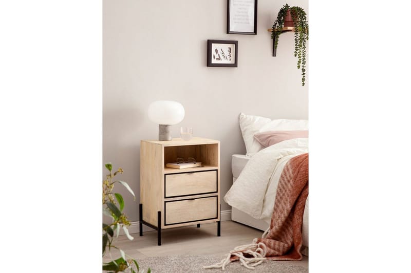 Natbord Wohnling Massivt Mangotræ med 2 Skuffer Et Opbevaringsrum - Møbler - Borde - Aflastningsbord - Sengebord