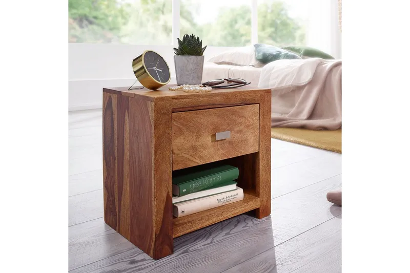 Natbord Wohnling Massivt træ med skuffe, hylde, landstil - Møbler - Borde - Aflastningsbord - Sengebord