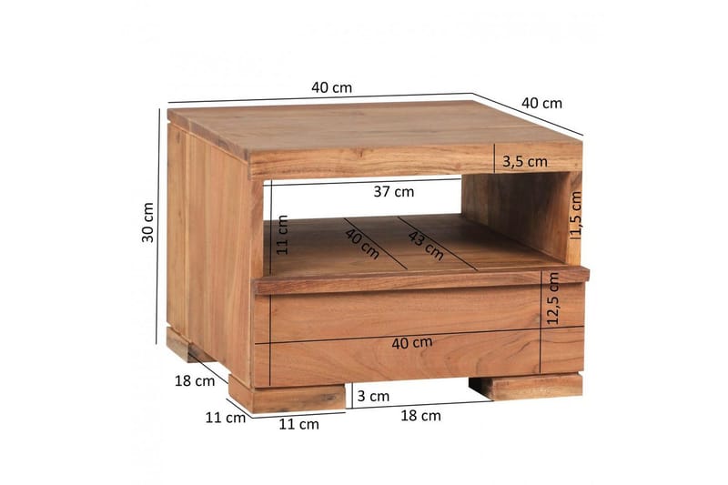 Natbord Wohnling Massivt træ med skuffe og hylde i et lavt design i landhusstil Akacietræ - Akacietræ - Møbler - Borde - Aflastningsbord - Sengebord