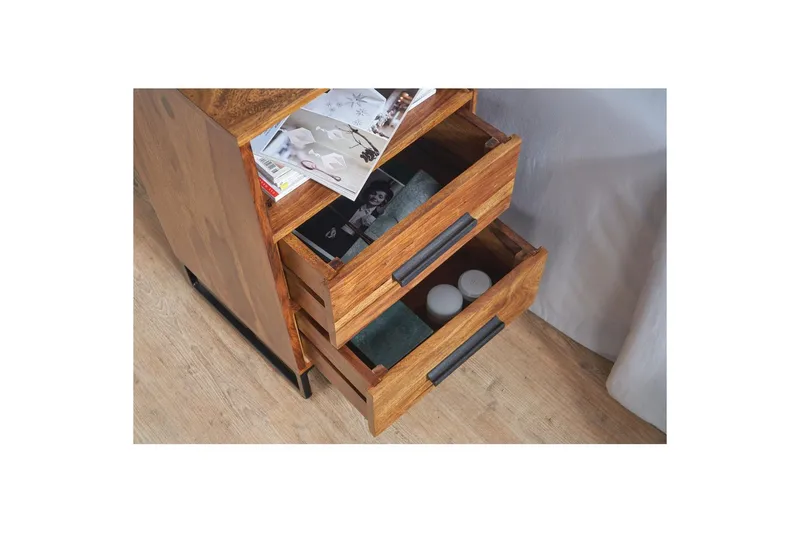 Natbord Wohnling Massivt træ til kontinentalsenge med 2 skuffer opbevaringshylde landstil - Møbler - Borde - Aflastningsbord - Sengebord