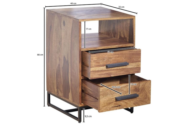 Natbord Wohnling Massivt træ til kontinentalsenge med 2 skuffer opbevaringshylde landstil - Møbler - Borde - Aflastningsbord - Sengebord