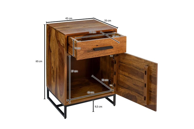 Natbord Wohnling Massivt træ til kontinentalsenge med 3 skuffer 1 dør landstil - Møbler - Borde - Aflastningsbord - Sengebord