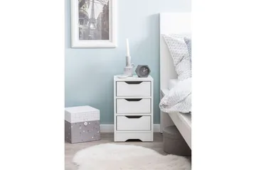 Natbord Wohnling med 3 skuffer i et simpelt, moderne design til boxmadras Hvid - Hvid - Møbler - Borde - Aflastningsbord - Sengebord