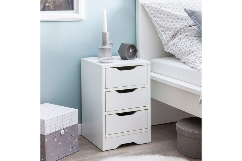 Natbord Wohnling med 3 skuffer i et simpelt, moderne design til boxmadras Hvid - Hvid - Møbler - Borde - Aflastningsbord - Sengebord