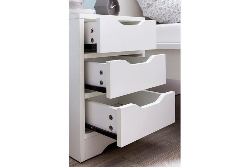 Natbord Wohnling med 3 skuffer i et simpelt, moderne design til boxmadras Hvid - Hvid - Møbler - Borde - Aflastningsbord - Sengebord