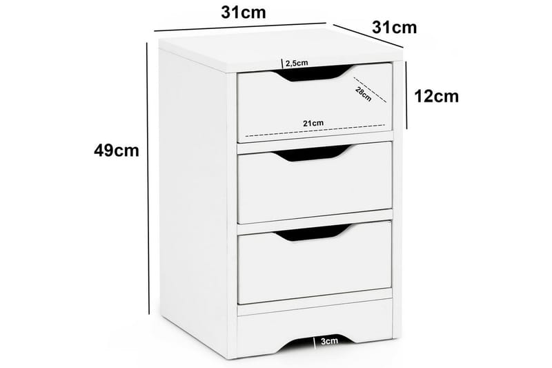 Natbord Wohnling med 3 skuffer i et simpelt, moderne design til boxmadras Hvid - Hvid - Møbler - Borde - Aflastningsbord - Sengebord