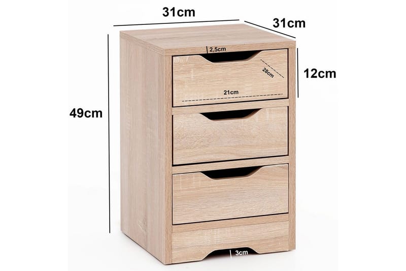 Natbord Wohnling med 3 skuffer i et simpelt, moderne design til boxmadras Sonoma - Sonoma - Møbler - Borde - Aflastningsbord - Sengebord