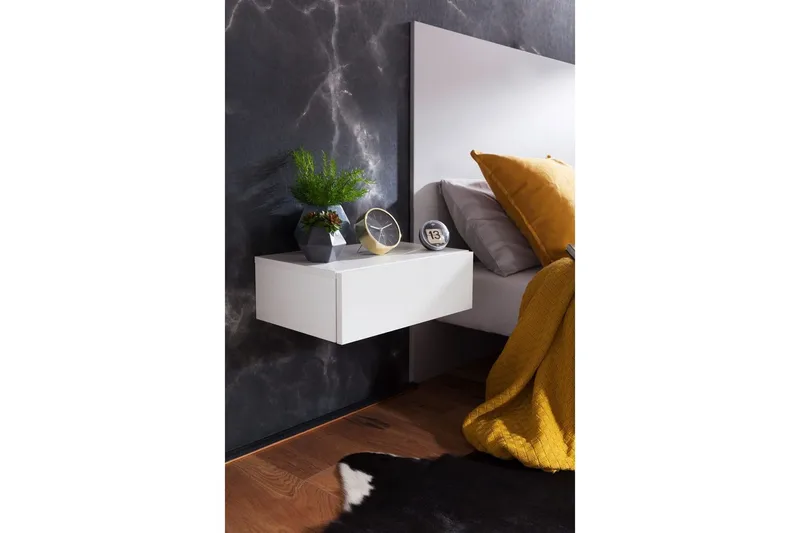Natbord Wohnling med skuffe til vægmontering, svævende udseende Hvid - Hvid - Møbler - Borde - Aflastningsbord - Sengebord