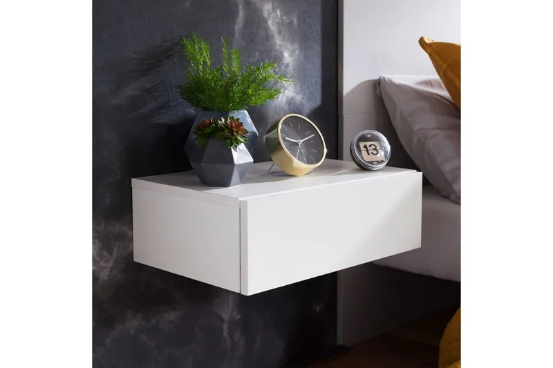 Natbord Wohnling med skuffe til vægmontering, svævende udseende Hvid - Hvid - Møbler - Borde - Aflastningsbord - Sengebord