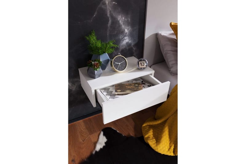 Natbord Wohnling med skuffe til vægmontering, svævende udseende Hvid - Hvid - Møbler - Borde - Aflastningsbord - Sengebord