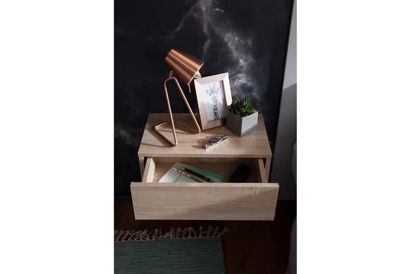 Natbord Wohnling med skuffe til vægmontering, svævende udseende Sonoma - Sonoma - Møbler - Borde - Aflastningsbord - Sengebord