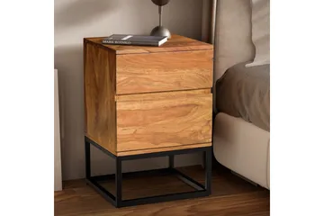 Natbord Wohnling Moderne look med 2 skuffer lavet af massivt sheeshamtræ i et industrielt look - Møbler - Borde - Aflastningsbord - Sengebord