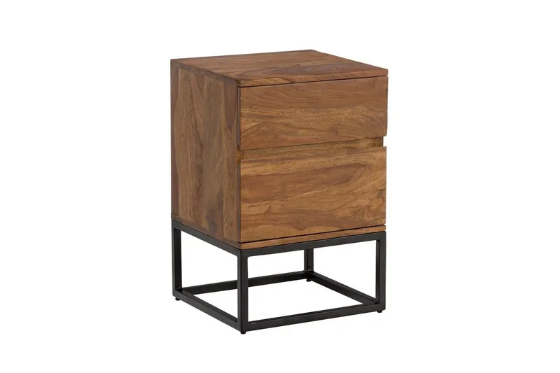 Natbord Wohnling Moderne look med 2 skuffer lavet af massivt sheeshamtræ i et industrielt look, undefined