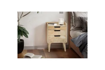 Natbord Wohnling Moderne look med 3 skuffer lavet af massivt mangotræ en opbevaringshylde - Møbler - Borde - Aflastningsbord - Sengebord