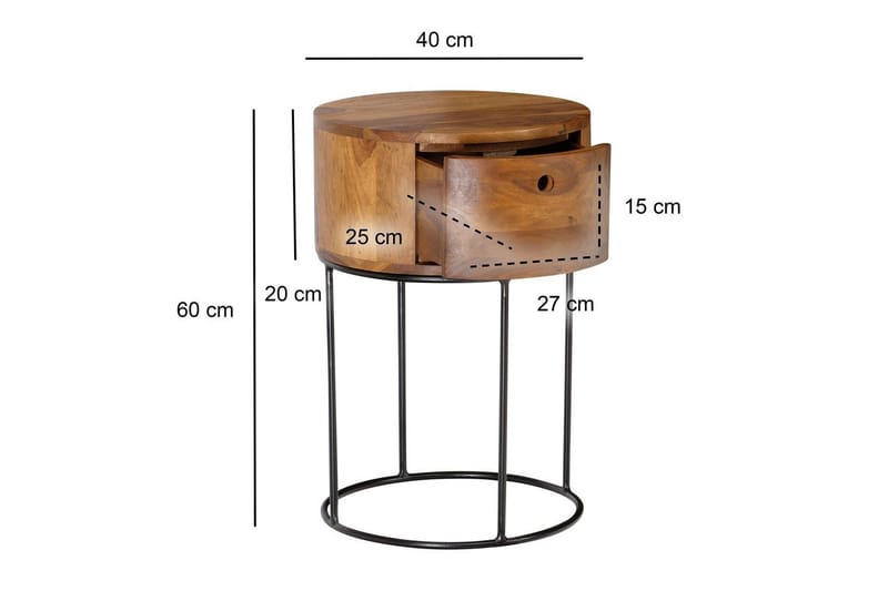 Natbord Wohnling rundt, massivt træ med 1 skuffe i moderne stil mørkebrun - mørkebrun - Møbler - Borde - Aflastningsbord - Sengebord