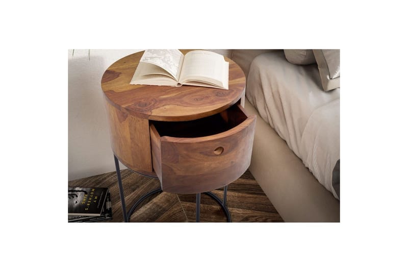 Natbord Wohnling rundt, massivt træ med 1 skuffe i moderne stil mørkebrun - mørkebrun - Møbler - Borde - Aflastningsbord - Sengebord