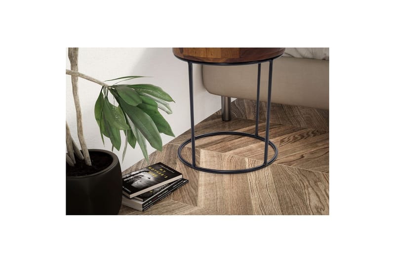 Natbord Wohnling rundt, massivt træ med 1 skuffe i moderne stil mørkebrun - mørkebrun - Møbler - Borde - Aflastningsbord - Sengebord