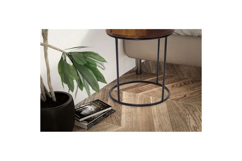 Natbord Wohnling rundt, massivt træ med 1 skuffe i moderne stil mørkebrun - mørkebrun - Møbler - Borde - Aflastningsbord - Sengebord