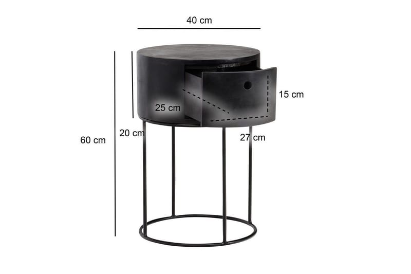 Natbord Wohnling rundt, massivt træ med 1 skuffe i moderne stil Sort - Sort - Møbler - Borde - Aflastningsbord - Sengebord