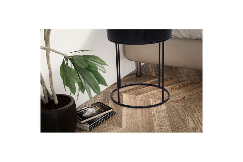 Natbord Wohnling rundt, massivt træ med 1 skuffe i moderne stil Sort - Sort - Møbler - Borde - Aflastningsbord - Sengebord