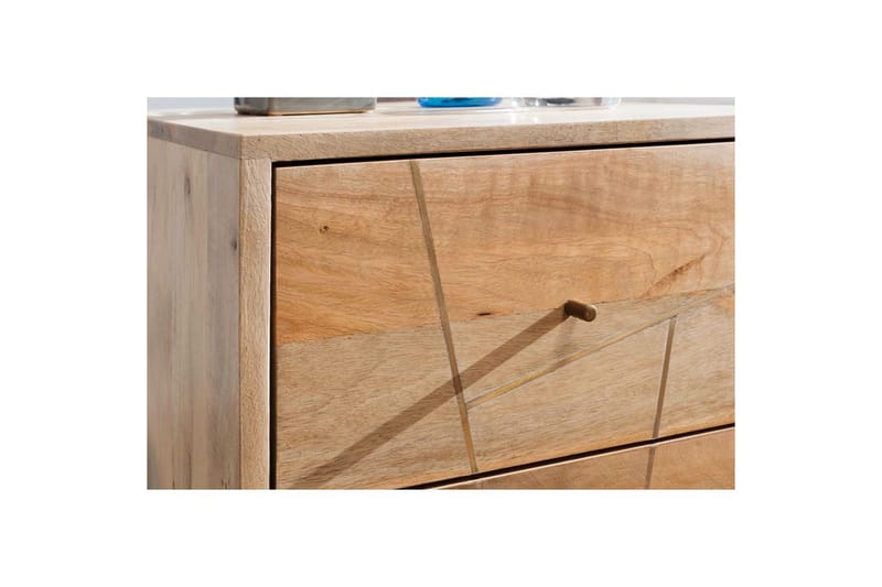 Natbord Wohnling SIKAR, massivt mangotræ til boksmadras med metalindlæg og 2 skuffer - Møbler - Borde - Aflastningsbord - Sengebord