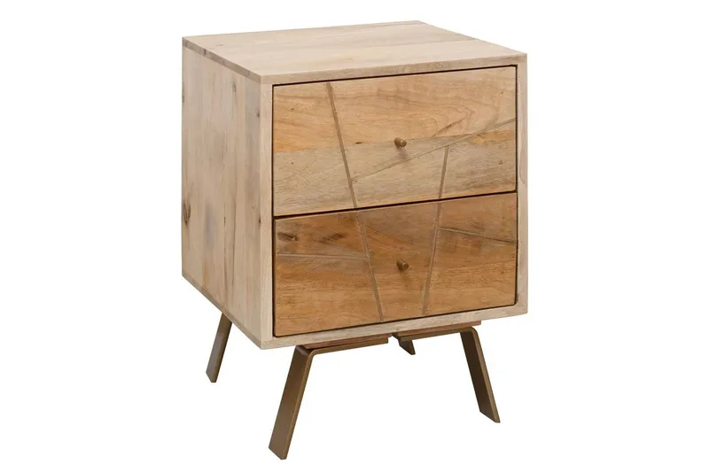 Natbord Wohnling SIKAR, massivt mangotræ til boksmadras med metalindlæg og 2 skuffer, undefined