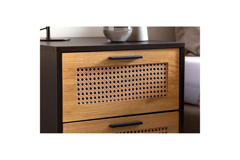 Natbord Wohnling Solidt mangotræ med 2 skuffer med wienerflet i et industrielt look - Møbler - Borde - Aflastningsbord - Sengebord