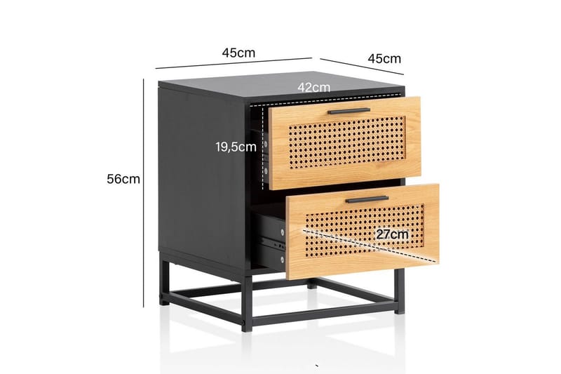 Natbord Wohnling Solidt mangotræ med 2 skuffer med wienerflet i et industrielt look - Møbler - Borde - Aflastningsbord - Sengebord