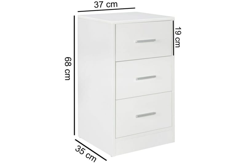 Natbord Wohnling til boksmadras, 68 cm høj og 3 skuffer i et moderne look Hvid - Hvid - Møbler - Borde - Aflastningsbord - Sengebord