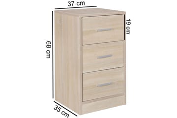 Natbord Wohnling til boksmadras, 68 cm høj og 3 skuffer i et moderne look Sonoma - Sonoma - Møbler - Borde - Aflastningsbord - Sengebord