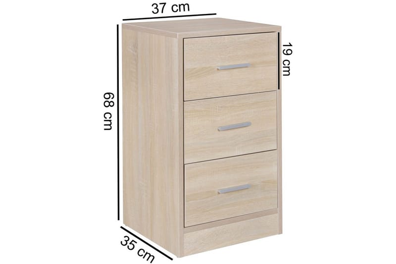 Natbord Wohnling til boksmadras, 68 cm høj og 3 skuffer i et moderne look Sonoma - Sonoma - Møbler - Borde - Aflastningsbord - Sengebord