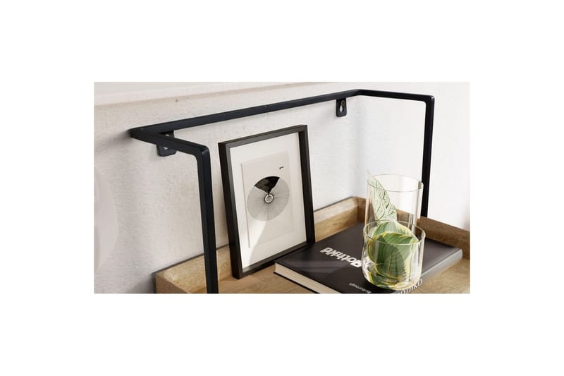 Natbord Wohnling til vægmontering, lavet af solidt mangotræ, med 1 skuffe, industrielt stil hylde Lysbrun - Lysbrun - Møbler - Borde - Aflastningsbord - Sengebord