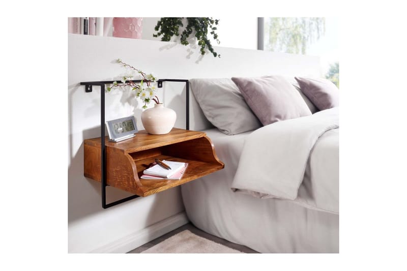 Natbord Wohnling Vægmonteret konsol lavet af massivt mangotræ med hylde, industriel - Møbler - Borde - Aflastningsbord - Sengebord