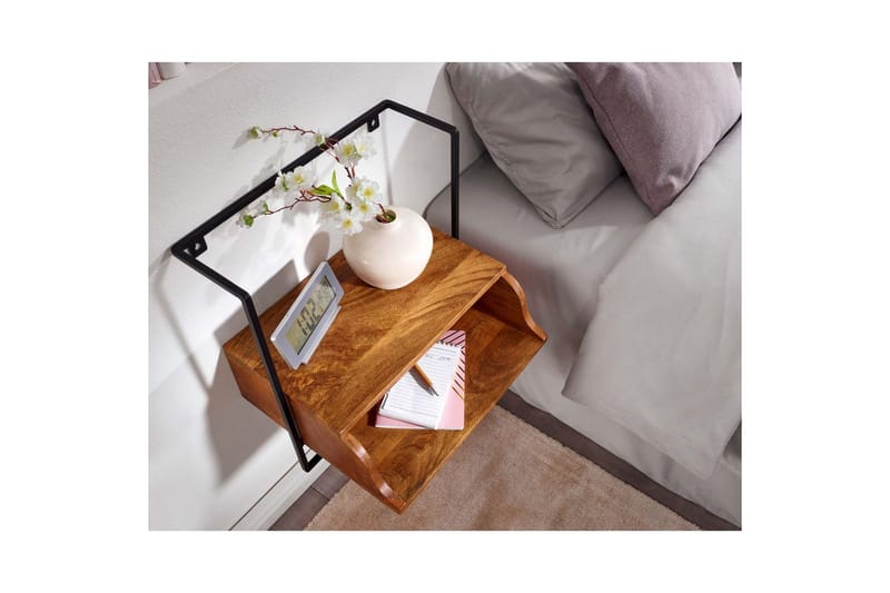 Natbord Wohnling Vægmonteret konsol lavet af massivt mangotræ med hylde, industriel - Møbler - Borde - Aflastningsbord - Sengebord