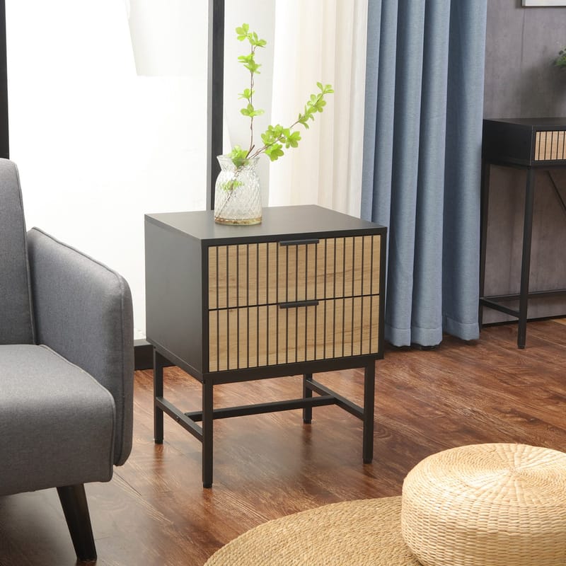 Natbord/sidebord HOME4YOU Helve 40x36x60 cm Melamin - sort / lyst træ - Møbler - Borde - Aflastningsbord - Sengebord