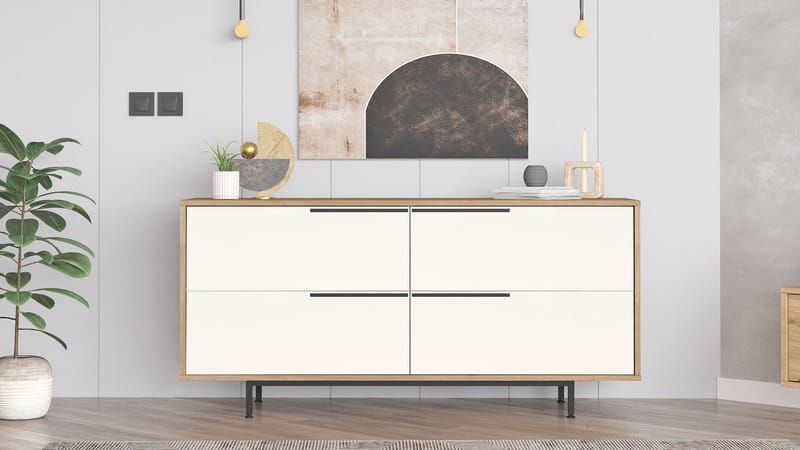 Nilena Konsol 160x74,3x44,5 cm - Eg og hvid - Møbler - Borde - Aflastningsbord - Entrébord