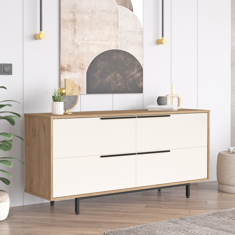 Nilena Konsol 160x74,3x44,5 cm - Eg og hvid - Møbler - Borde - Aflastningsbord - Entrébord