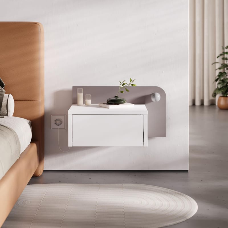 Nosina Sengebord 52 cm - Hvid og lys mokka - Møbler - Borde - Aflastningsbord - Sengebord
