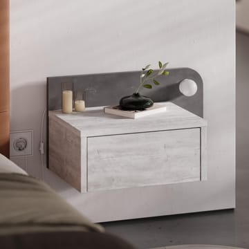 Nosina Vægmonteret Sengebord 52 cm med Eg- og Betonudseende, Opbevaring med Skuffe og LED-belysning - Grå/Hvid - Møbler - Borde - Aflastningsbord - Sengebord