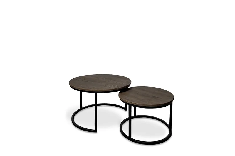 Portland Sætbord 75 cm Rundt i massivt træ, Mørk brun/Sort