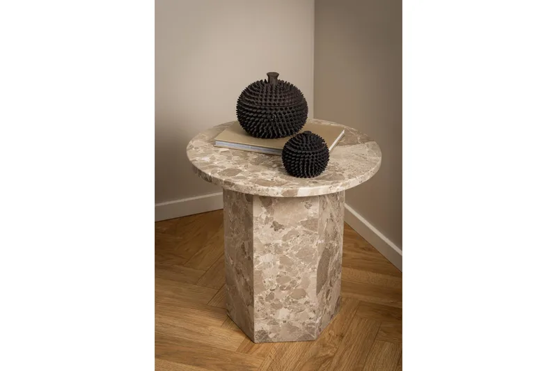 Prisa Rundt Sidebord i Marmorsten 50 cm - Beige - Møbler - Borde - Aflastningsbord - Lampebord
