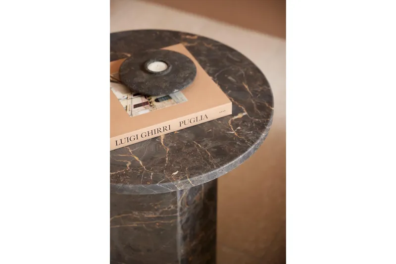 Prisa Rundt Sidebord i Marmorsten 50 cm - Grå / Brun - Møbler - Borde - Aflastningsbord - Lampebord