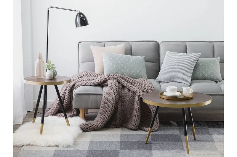 Ramonia Sidebord 44 cm - Mørkt træ/Sort/Guld - Møbler - Borde - Aflastningsbord - Lampebord