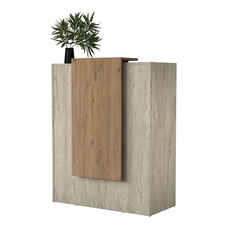 Receptionbord Wallxpert Cleo Shelf (90 x 110 x 40 cm) Travertin Valnød, Travertin og valnød