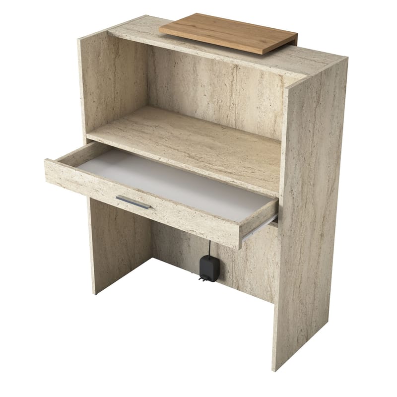 Receptionbord Wallxpert Cleo Shelf (90 x 110 x 40 cm) Travertin Valnød - Travertin og valnød - Møbler - Borde - Aflastningsbord - Entrébord