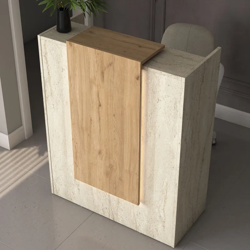 Receptionbord Wallxpert Cleo Shelf (90 x 110 x 40 cm) Travertin Valnød - Travertin og valnød - Møbler - Borde - Aflastningsbord - Entrébord