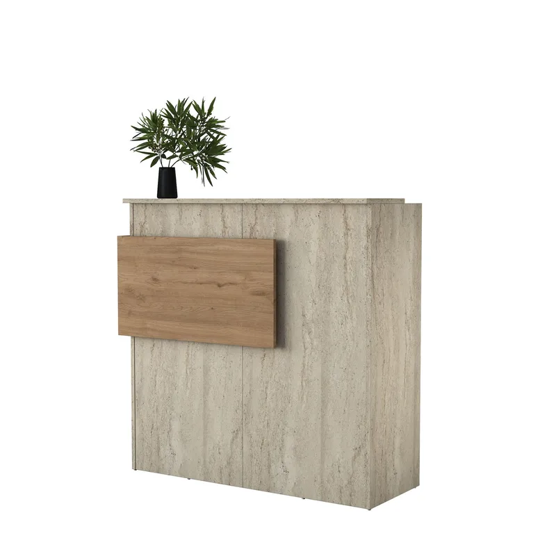 Receptionbord Wallxpert Dara (110 x 110 x 40 cm) travertin valnød, Travertin og valnød