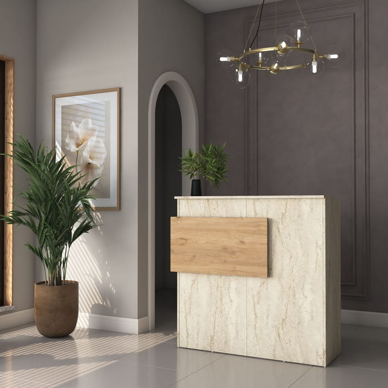 Receptionbord Wallxpert Dara (110 x 110 x 40 cm) travertin valnød - Travertin og valnød - Møbler - Borde - Aflastningsbord - Entrébord