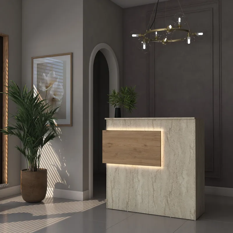 Receptionbord Wallxpert Dara (110 x 110 x 40 cm) travertin valnød - Travertin og valnød - Møbler - Borde - Aflastningsbord - Entrébord