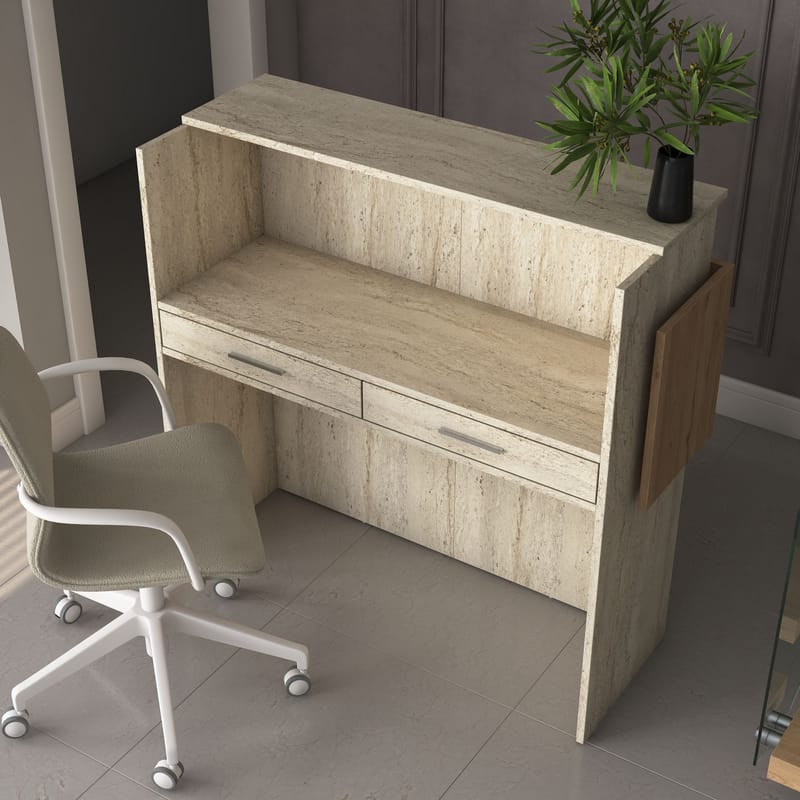Receptionbord Wallxpert Dara (110 x 110 x 40 cm) travertin valnød - Travertin og valnød - Møbler - Borde - Aflastningsbord - Entrébord